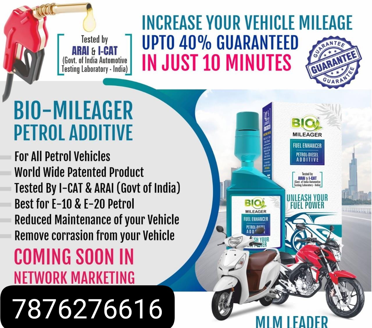 BIO-MILEAGER INCREASE YOUR VEHICLE MILEAGE UPTO 40% IN NETWORK MARKETING FULL SUPPORT 7876276616