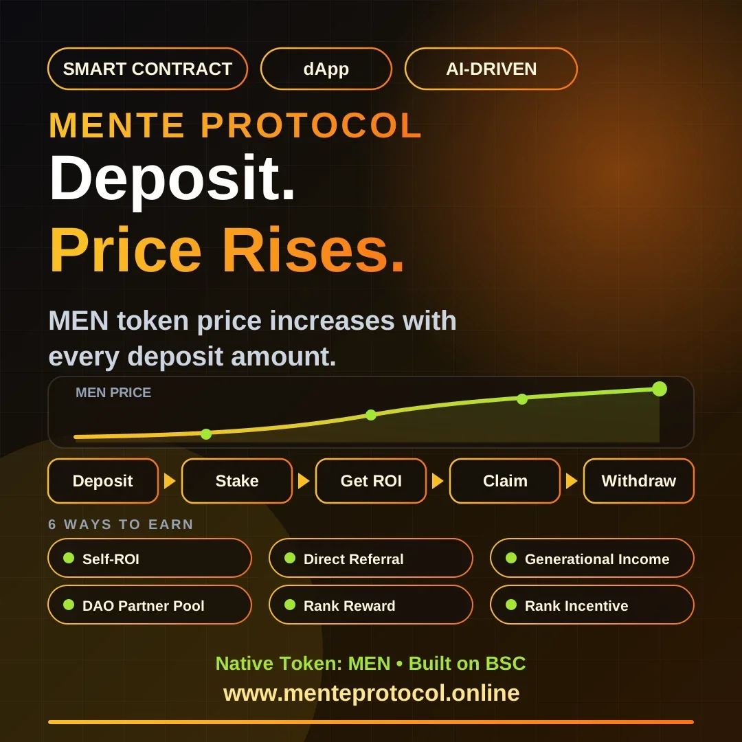 MEN Token Price Rises With Every Deposit | Mente Protocol dApp