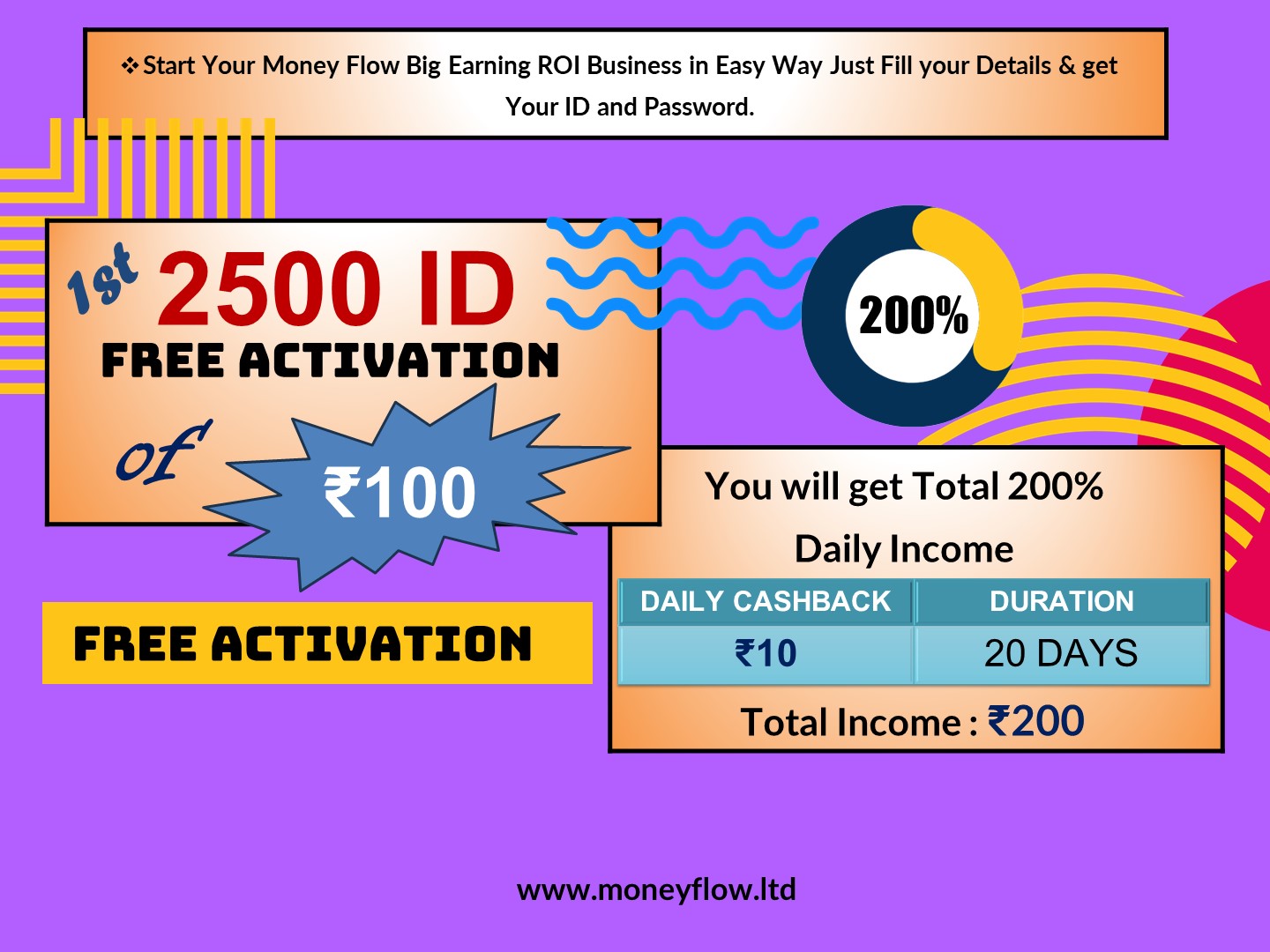 Start Your Money Flow Big Earning ROI Business In Easy Way -1st 2500 ID FREE ACTIVATION