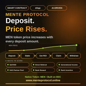 MEN Token Price Rises With Every Deposit | Mente Protocol dApp